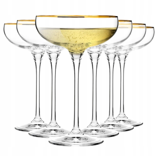 Ploché šampanské poháre Harmony GOLD s zlatým prúžkom KROSNO, sada 6 ks, 240ml